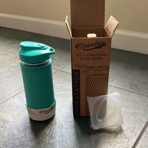 Mason top hydration bottle, glass with lid & insulated sleeve